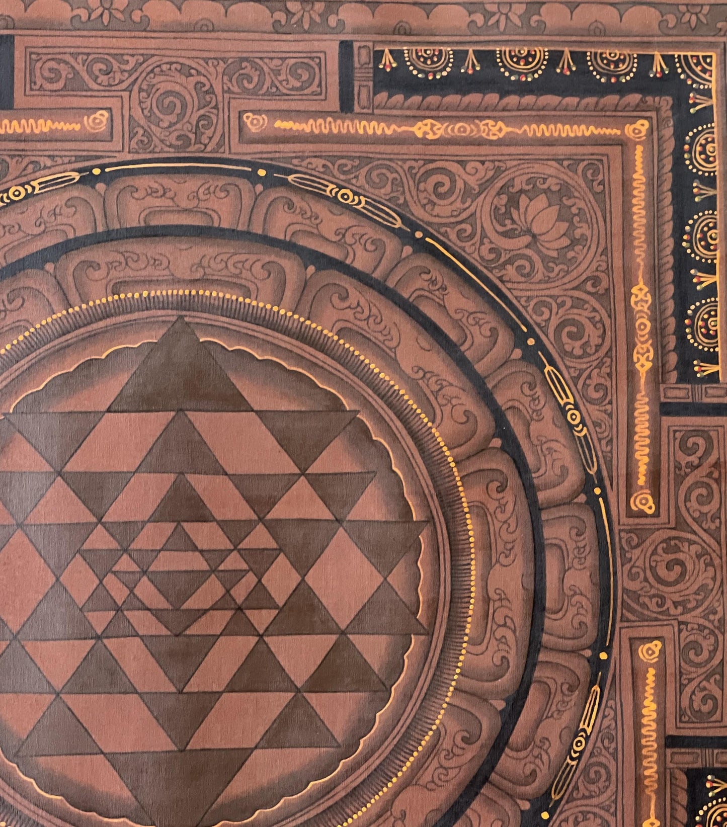 Hand-painted Sri Yantra Mandala, Newari Paubha Painting, Oil Varnished