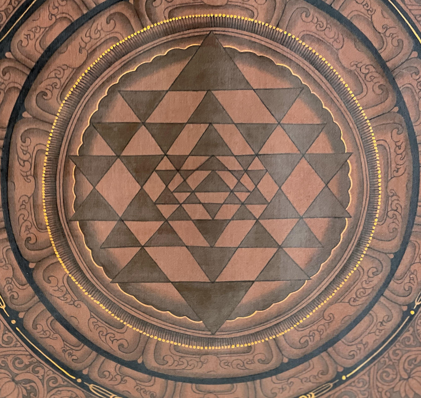 Hand-painted Sri Yantra Mandala, Newari Paubha Painting, Oil Varnished