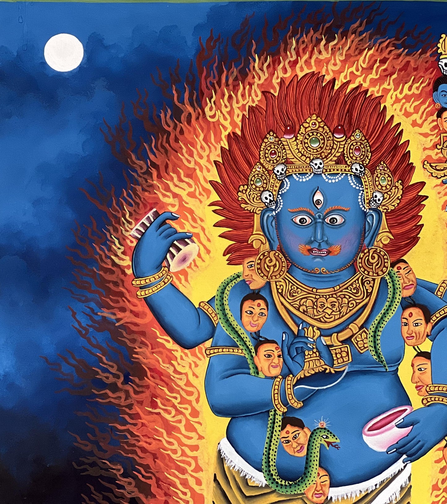 Hand-Painted Mahakala Thangka – Newari Paubha, Silk Brocade