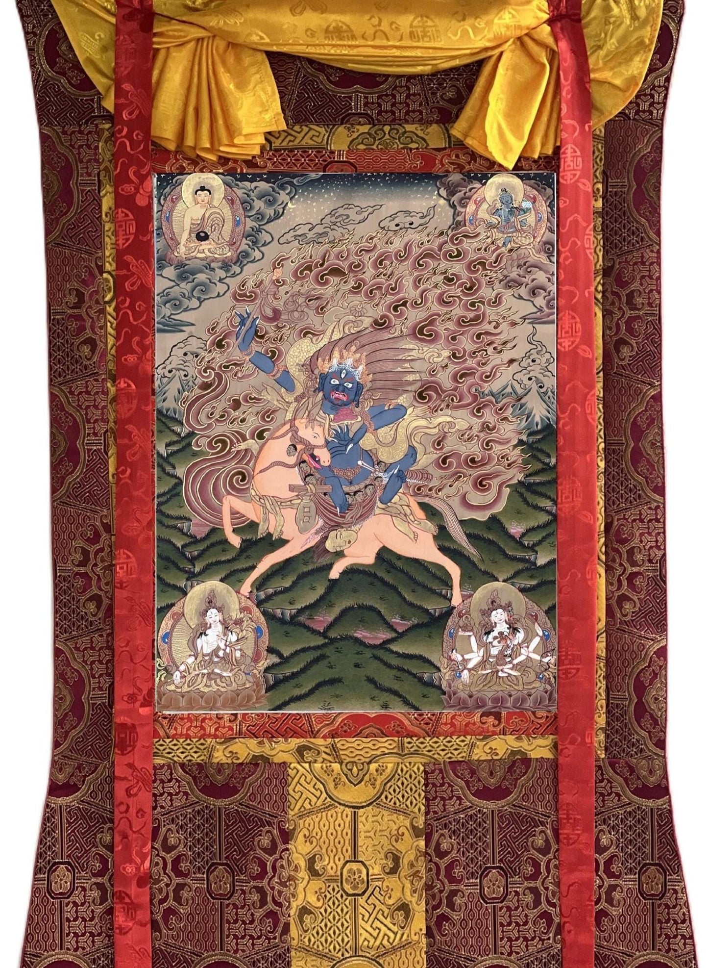 Vintage Tibetan Buddhist Thangka Wall Hanging - Palden Lhamo Art