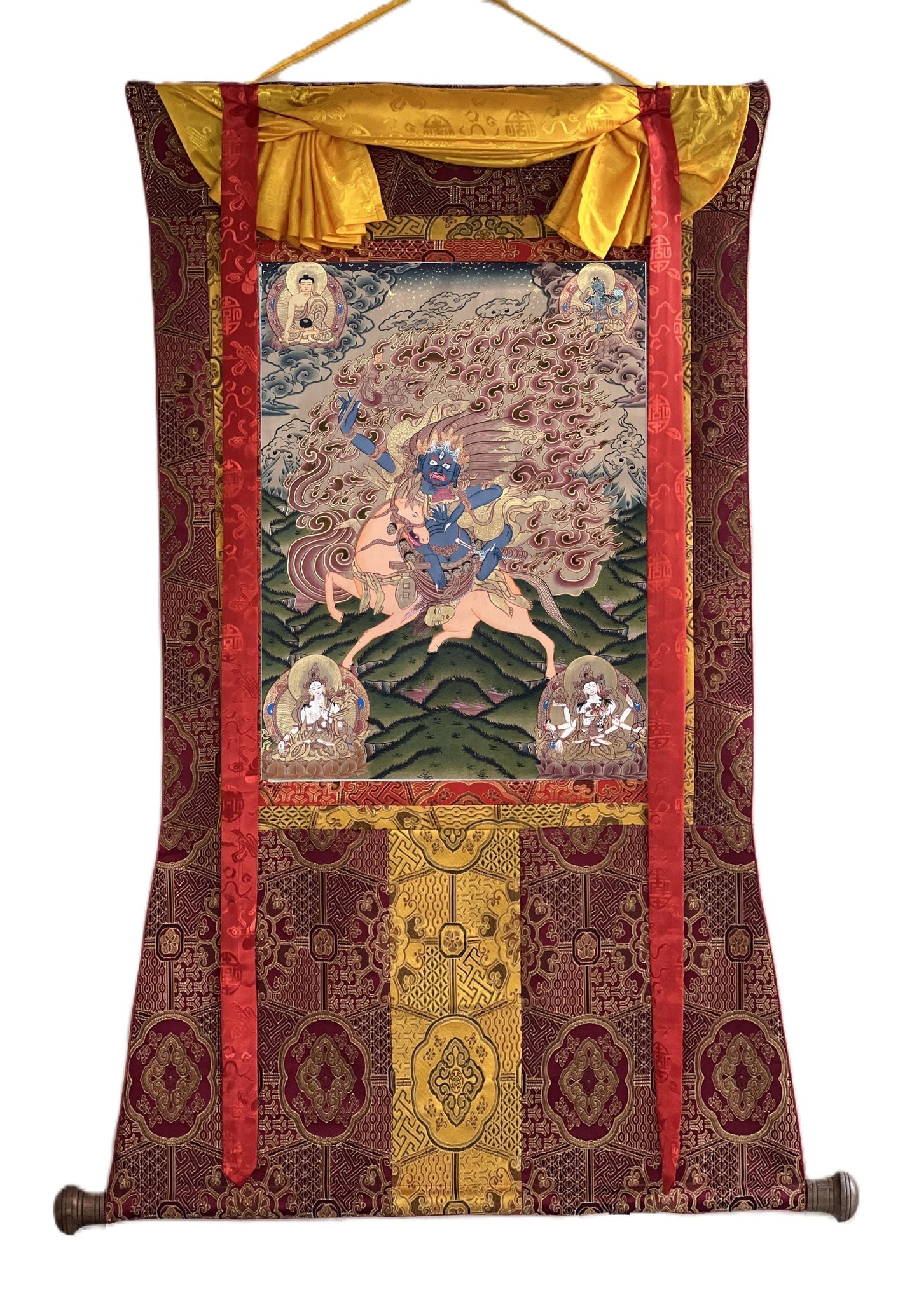 Vintage Tibetan Buddhist Thangka Wall Hanging - Palden Lhamo Art