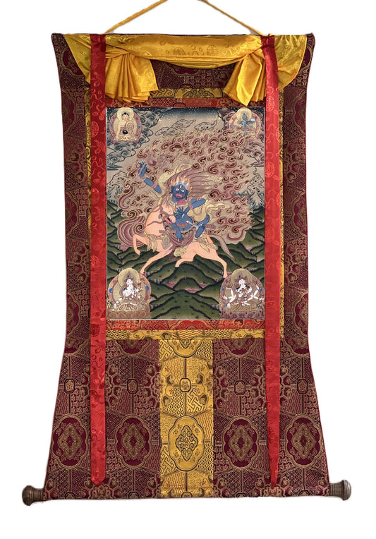 Vintage Tibetan Buddhist Thangka Wall Hanging - Palden Lhamo Art
