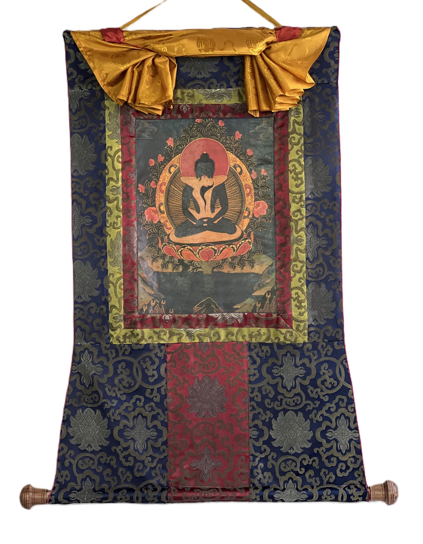 Hand-painted Samantabhadra Thangka – Tibetan Buddhist Art with Silk Brocade