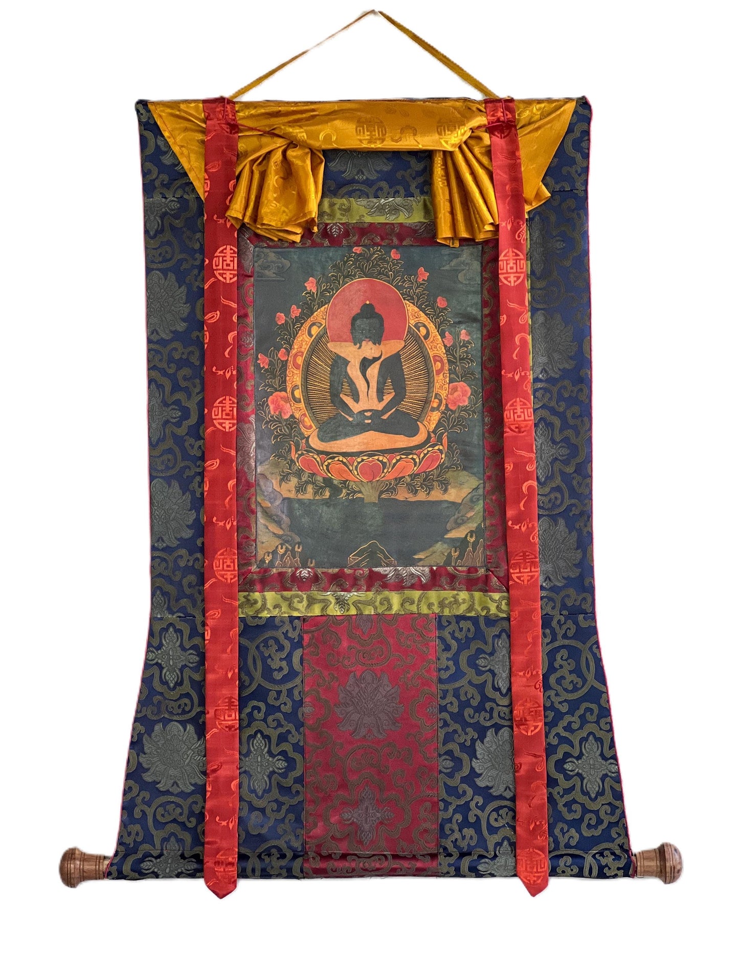 Hand-painted Samantabhadra Thangka – Tibetan Buddhist Art with Silk Brocade