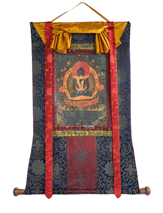 Hand-painted Samantabhadra Thangka – Tibetan Buddhist Art with Silk Brocade