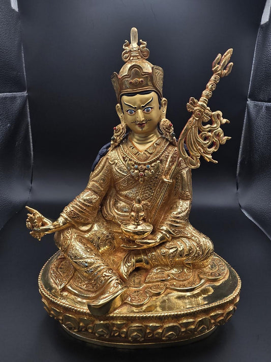 24K Gold Gilded Padmasambhava Statue | Handmade Copper Guru Rinpoche