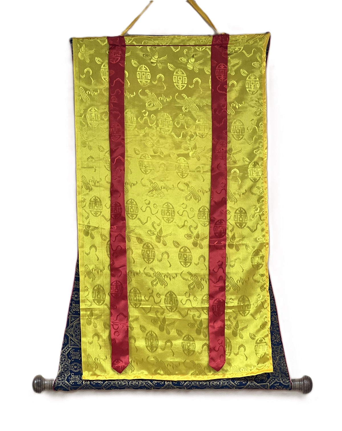 Kubera Thangka Painting with Silk Brocade, God of Wealth