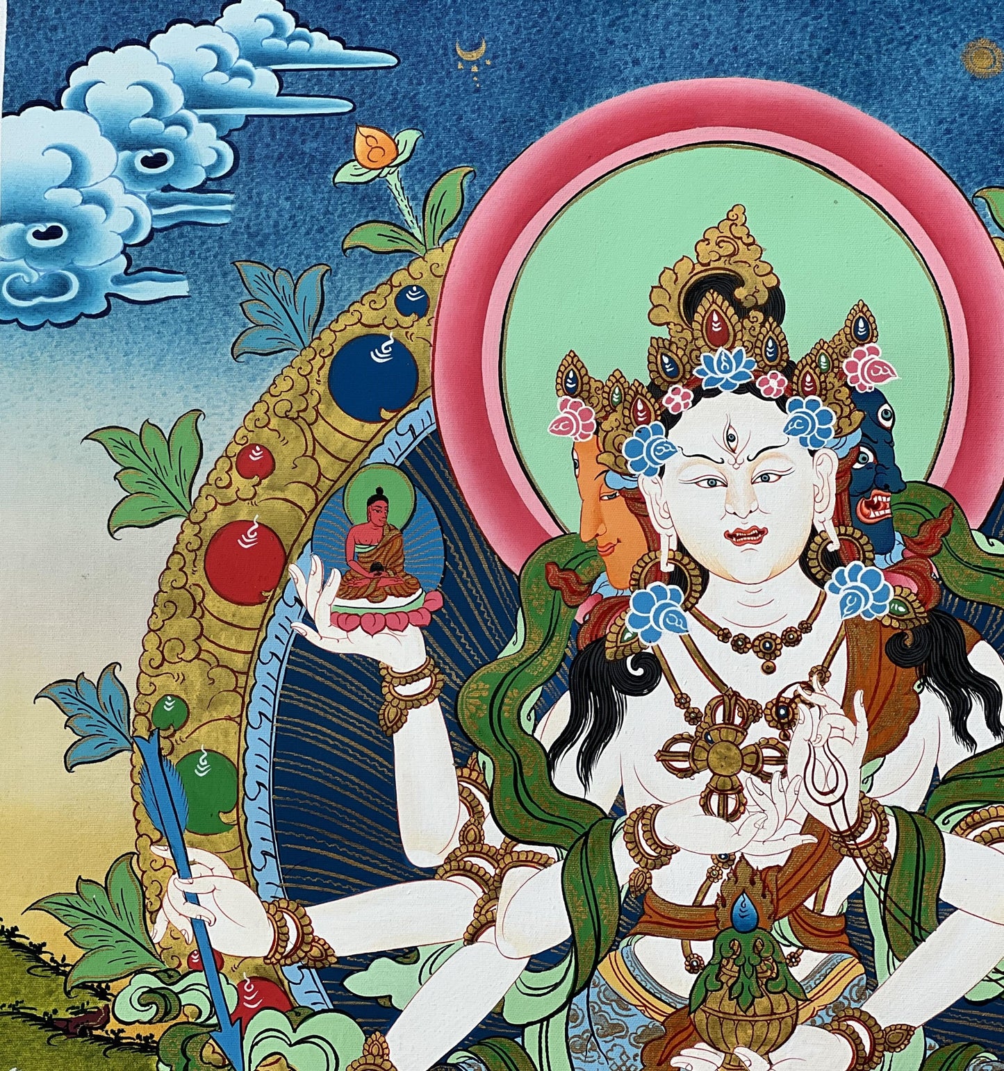Namgyalma Thangka | Hand-Painted Long Life Goddess Tibetan Art with Silk Brocade