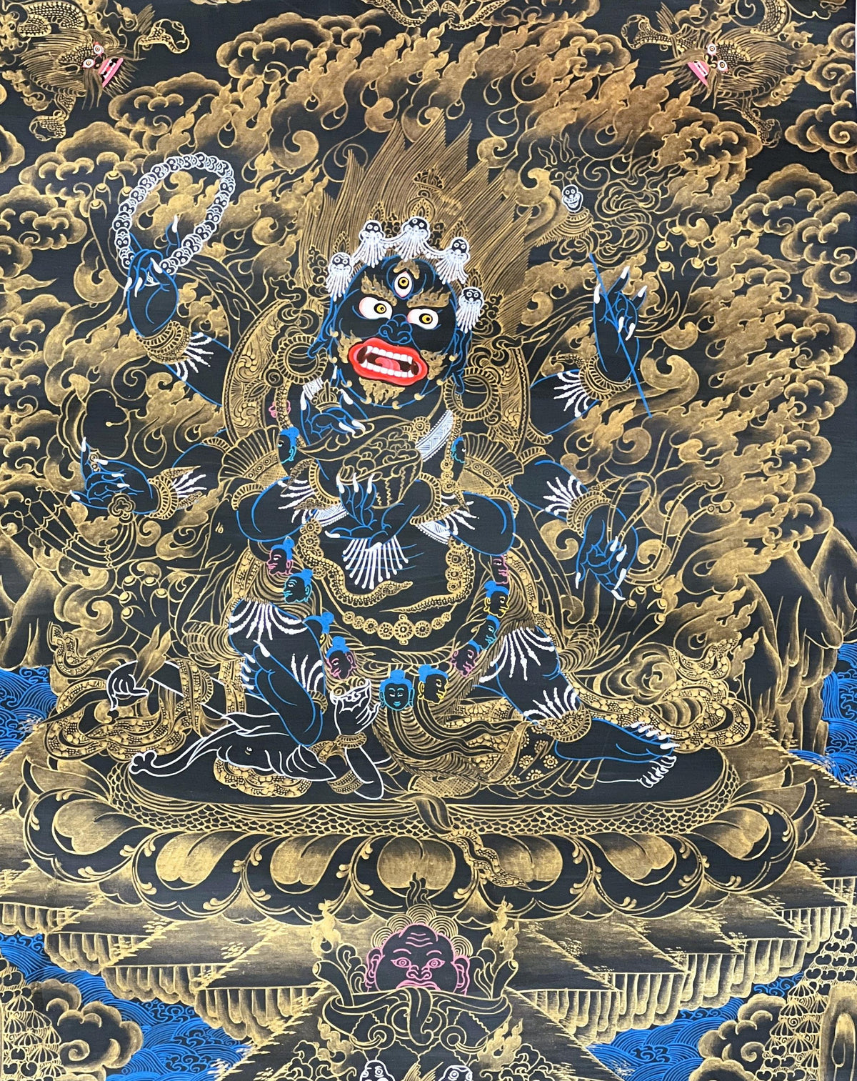 Six-Armed Mahakala Thangka Painting | Hand-Painted Tibetan Buddhist Art