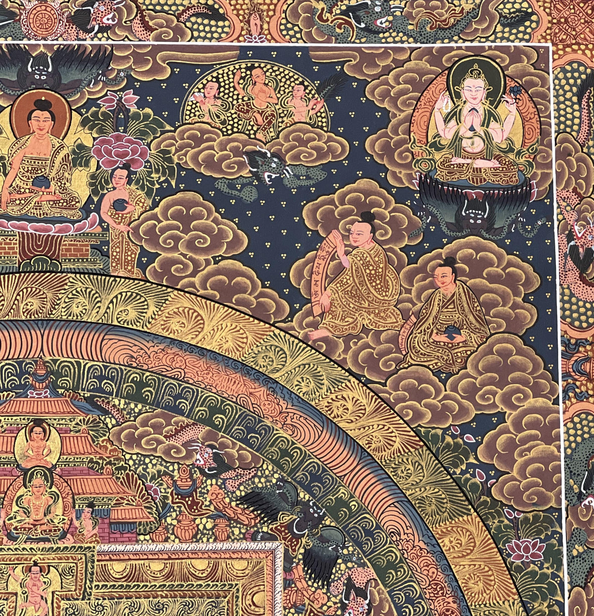 Buddha Life Story Large Masterpiece Tibetan Thangka Painting High-Quality Masterpiece Meditation Art/ Original Hand-Painting/ Wall Hanging