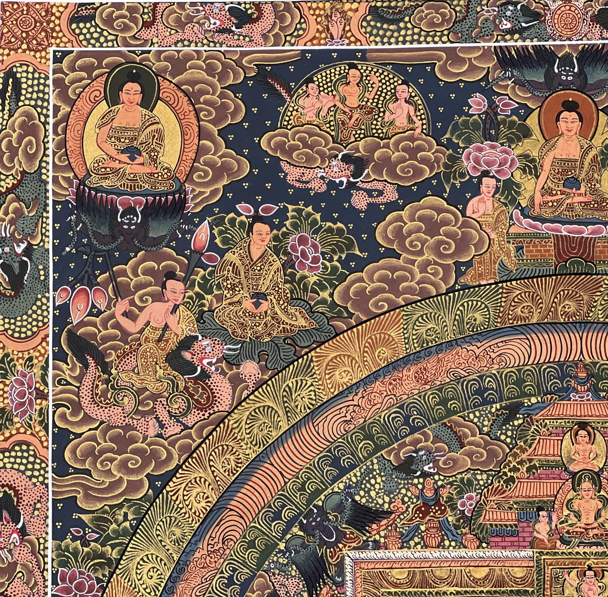 Buddha Life Story Large Masterpiece Tibetan Thangka Painting High-Quality Masterpiece Meditation Art/ Original Hand-Painting/ Wall Hanging