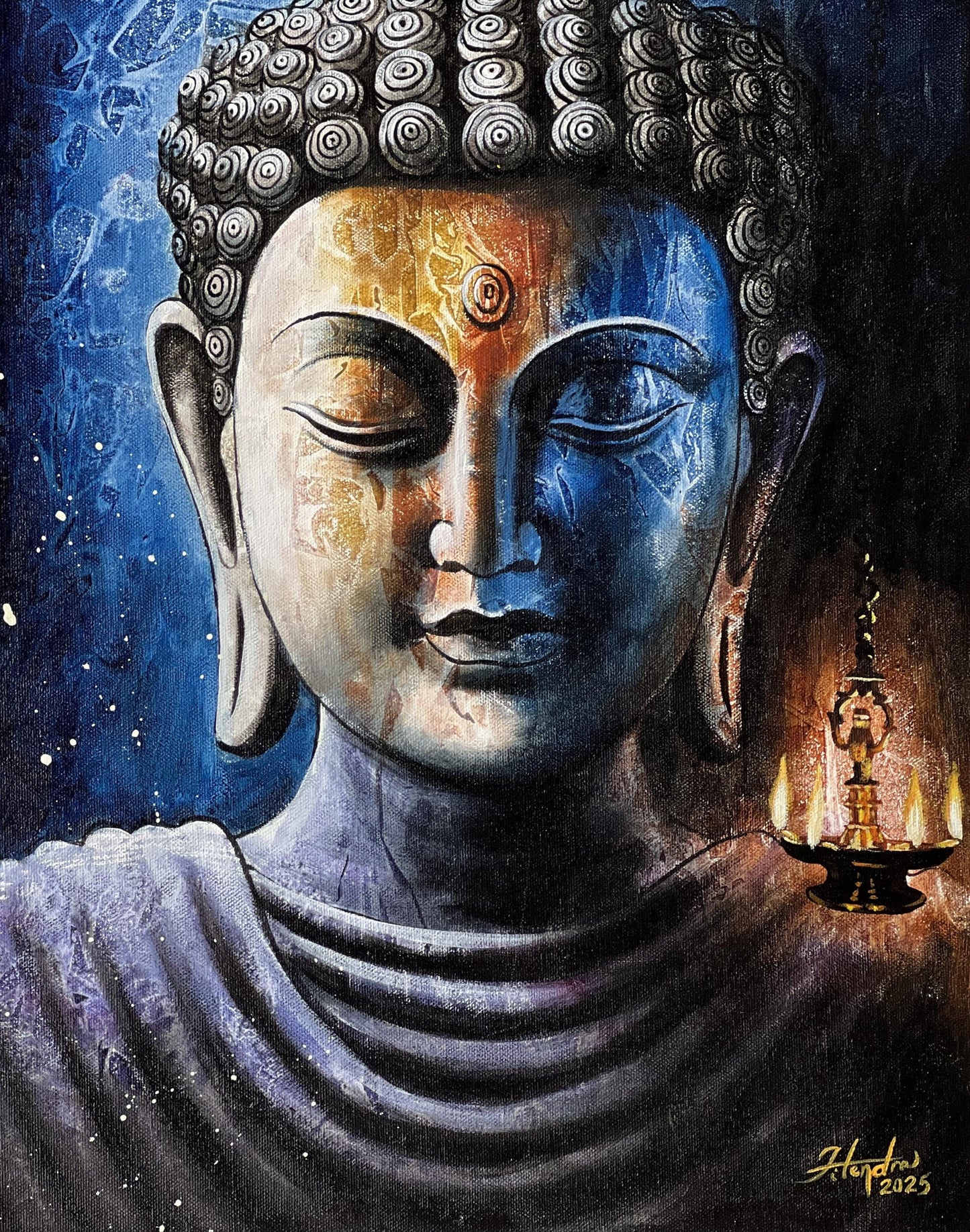 Shakyamuni Buddha Painting, Palette Knife Acrylic Art on Canvas (16x22 in)