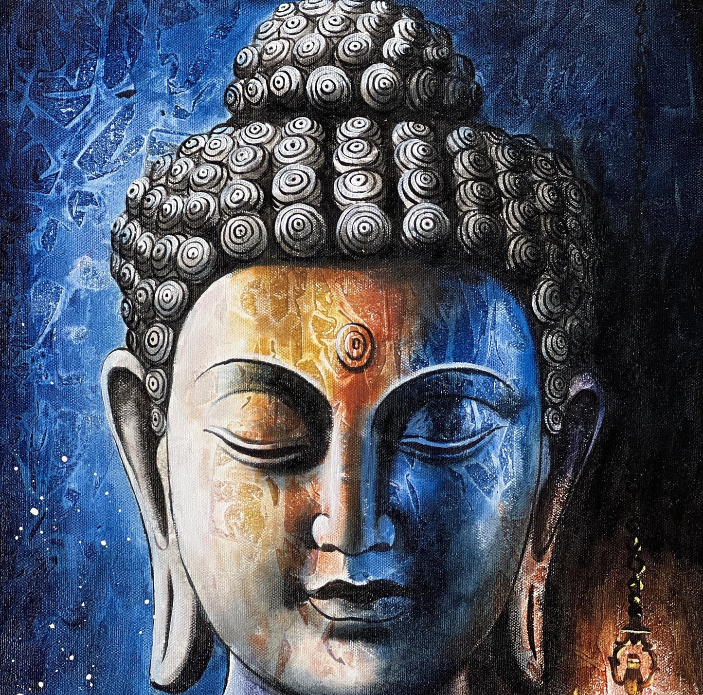 Shakyamuni Buddha Painting, Palette Knife Acrylic Art on Canvas (16x22 in)