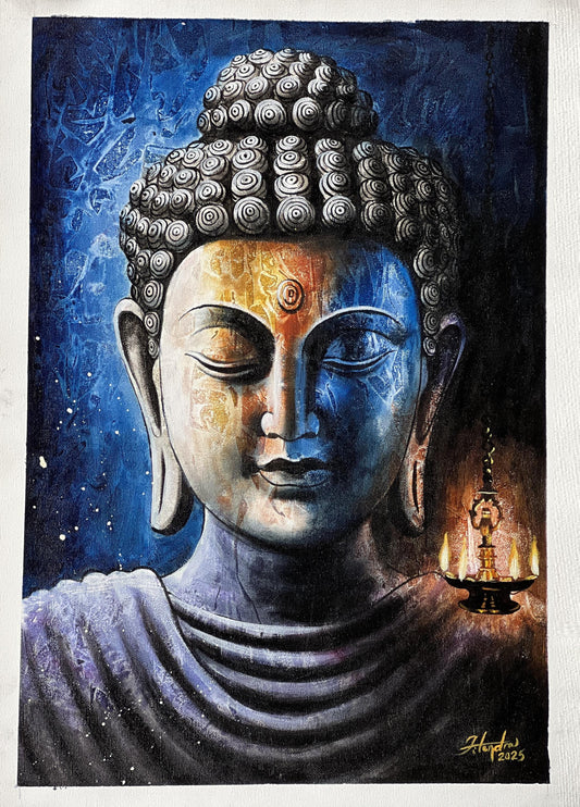 Shakyamuni Buddha Painting, Palette Knife Acrylic Art on Canvas (16x22 in)
