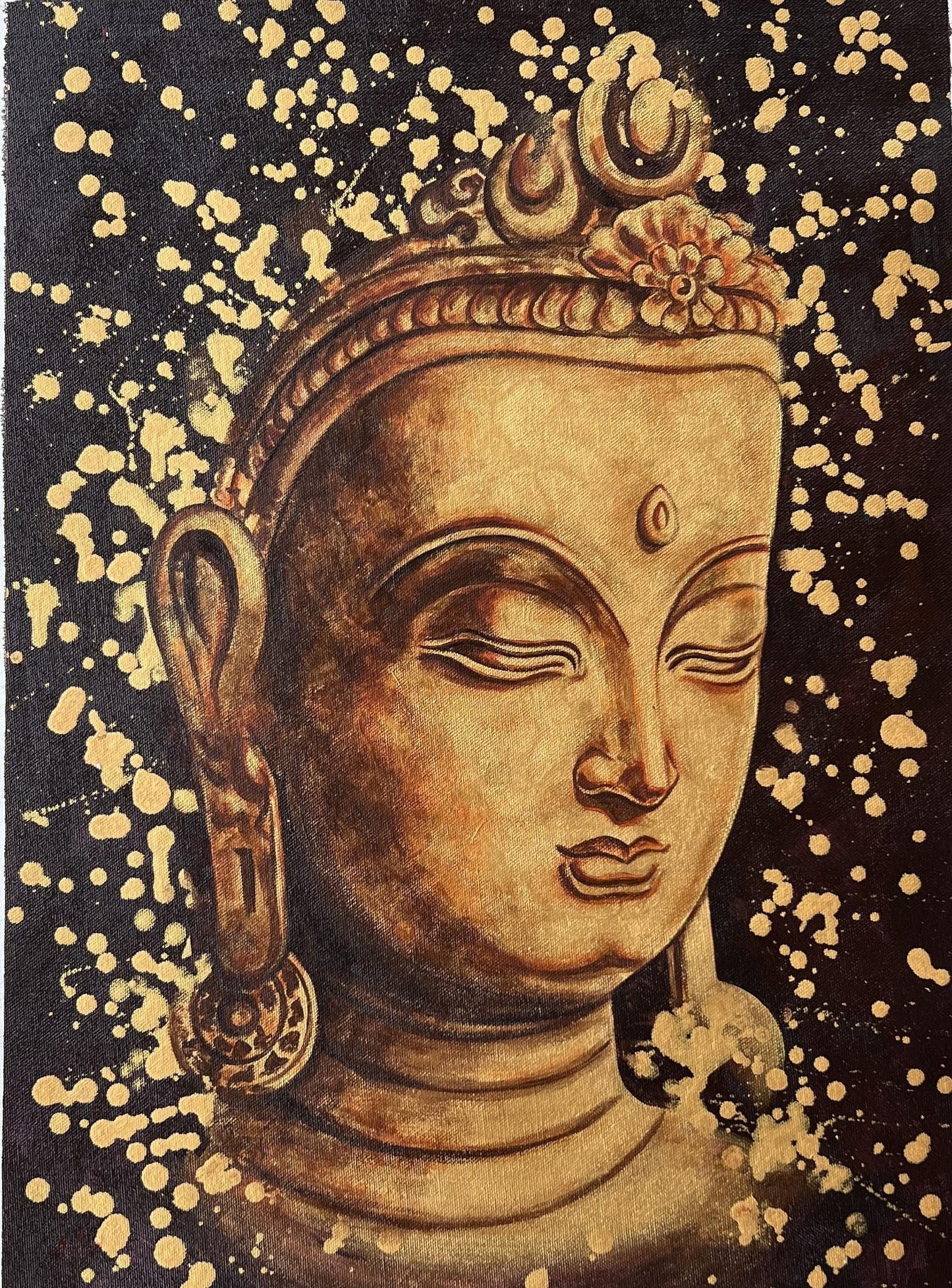 Buddha Acrylic Painting on Canvas - Golden Palette Knife Art