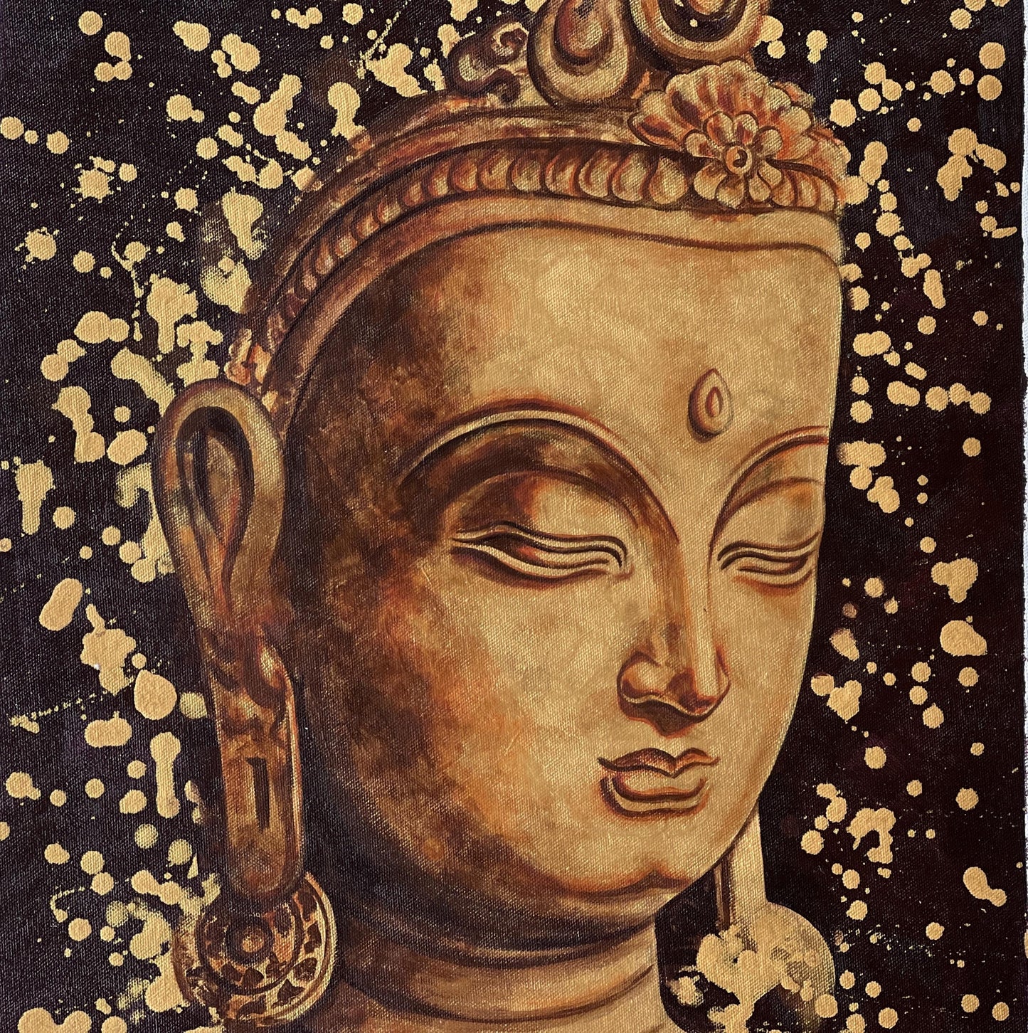 Buddha Acrylic Painting on Canvas - Golden Palette Knife Art