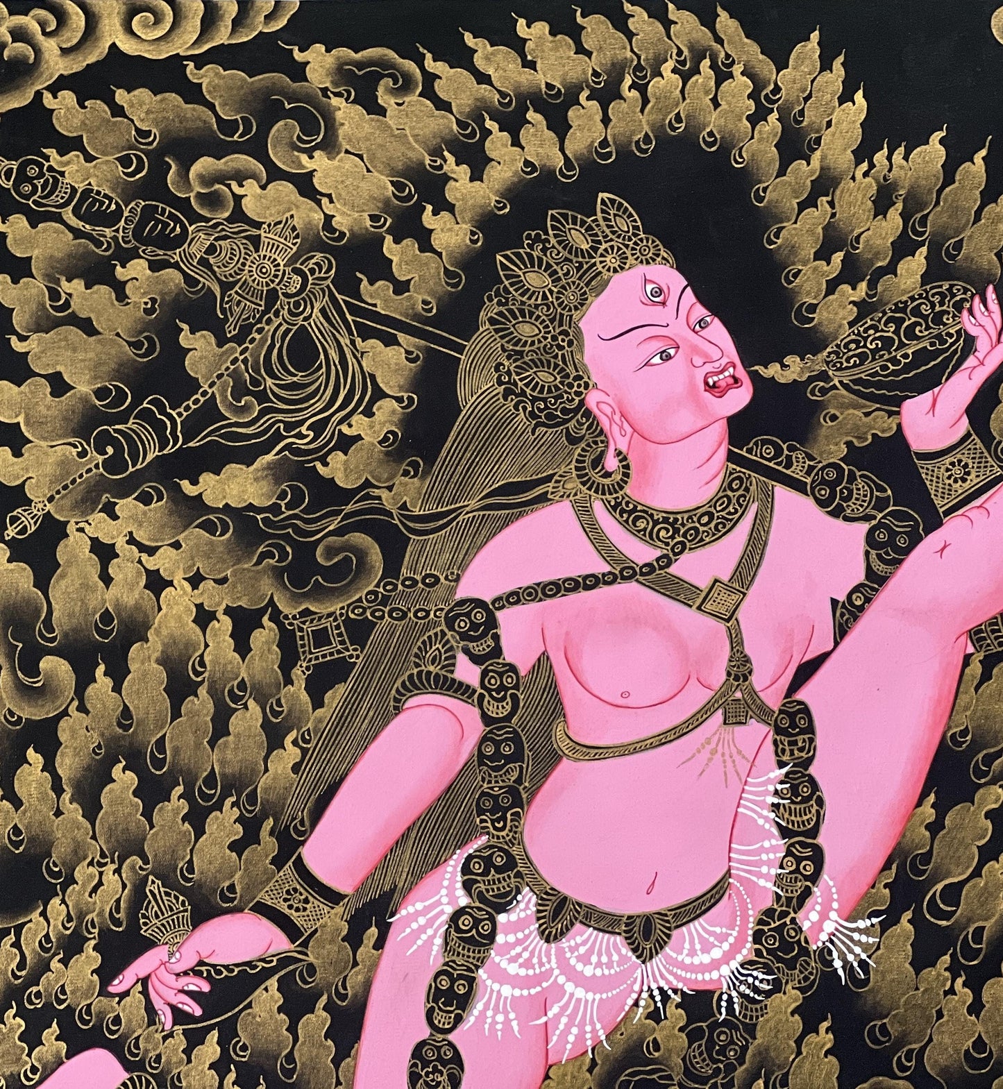 Hand-Painted Akash Yogini Thangka: Bijeswori Devi Tantra Art