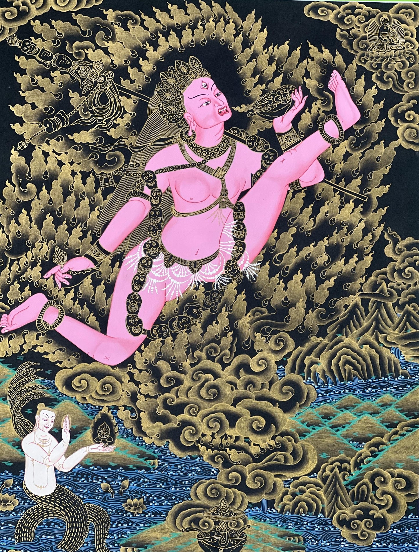 Hand-Painted Akash Yogini Thangka: Bijeswori Devi Tantra Art