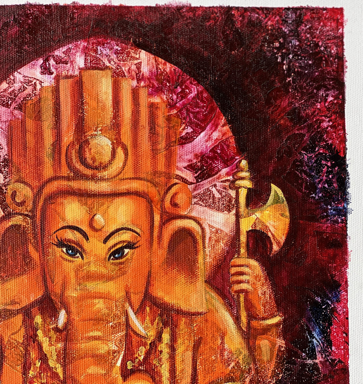 Lord Ganesha Acrylic Painting, Palette Knife Hindu Art on Canvas