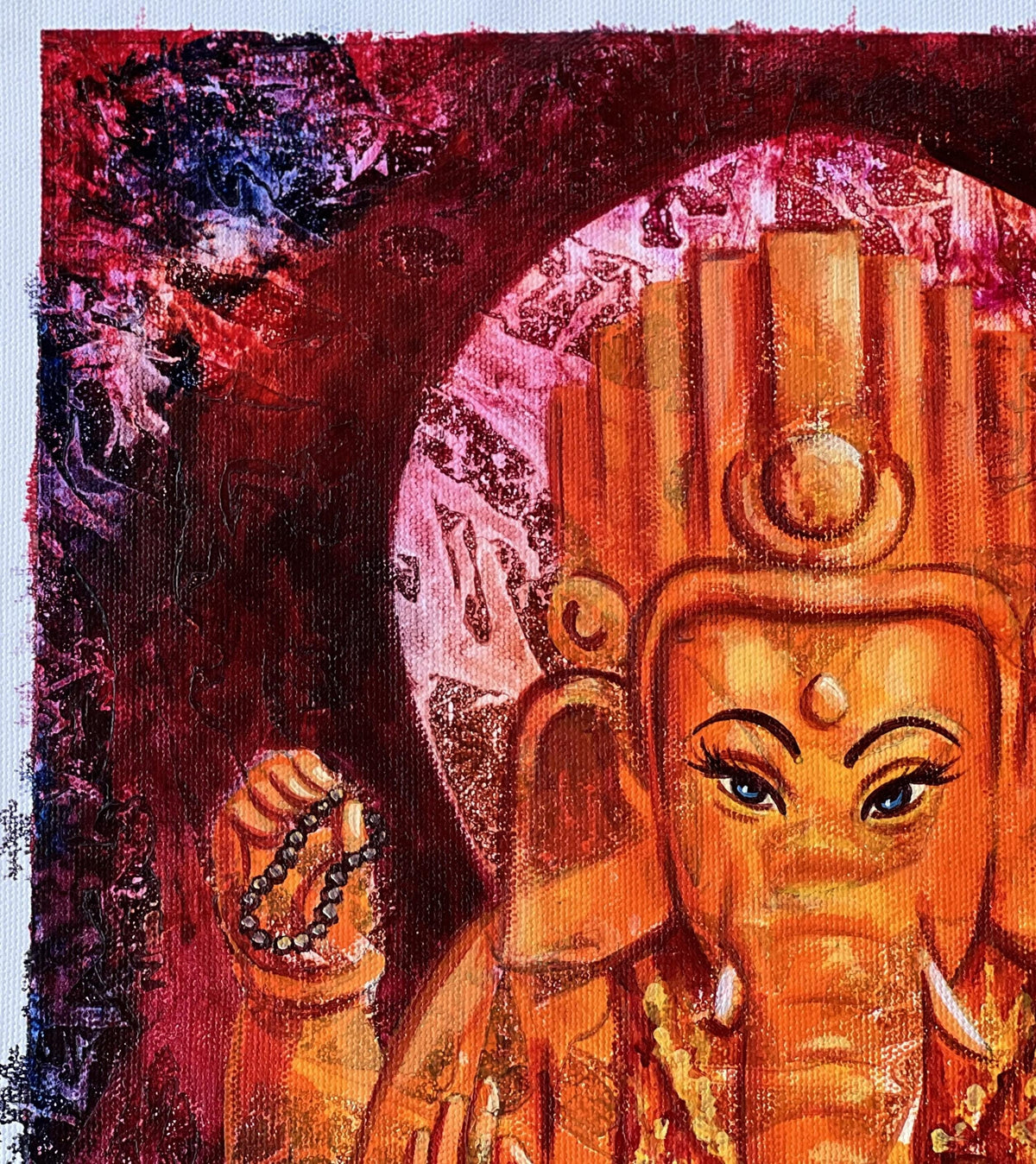 Lord Ganesha Acrylic Painting, Palette Knife Hindu Art on Canvas