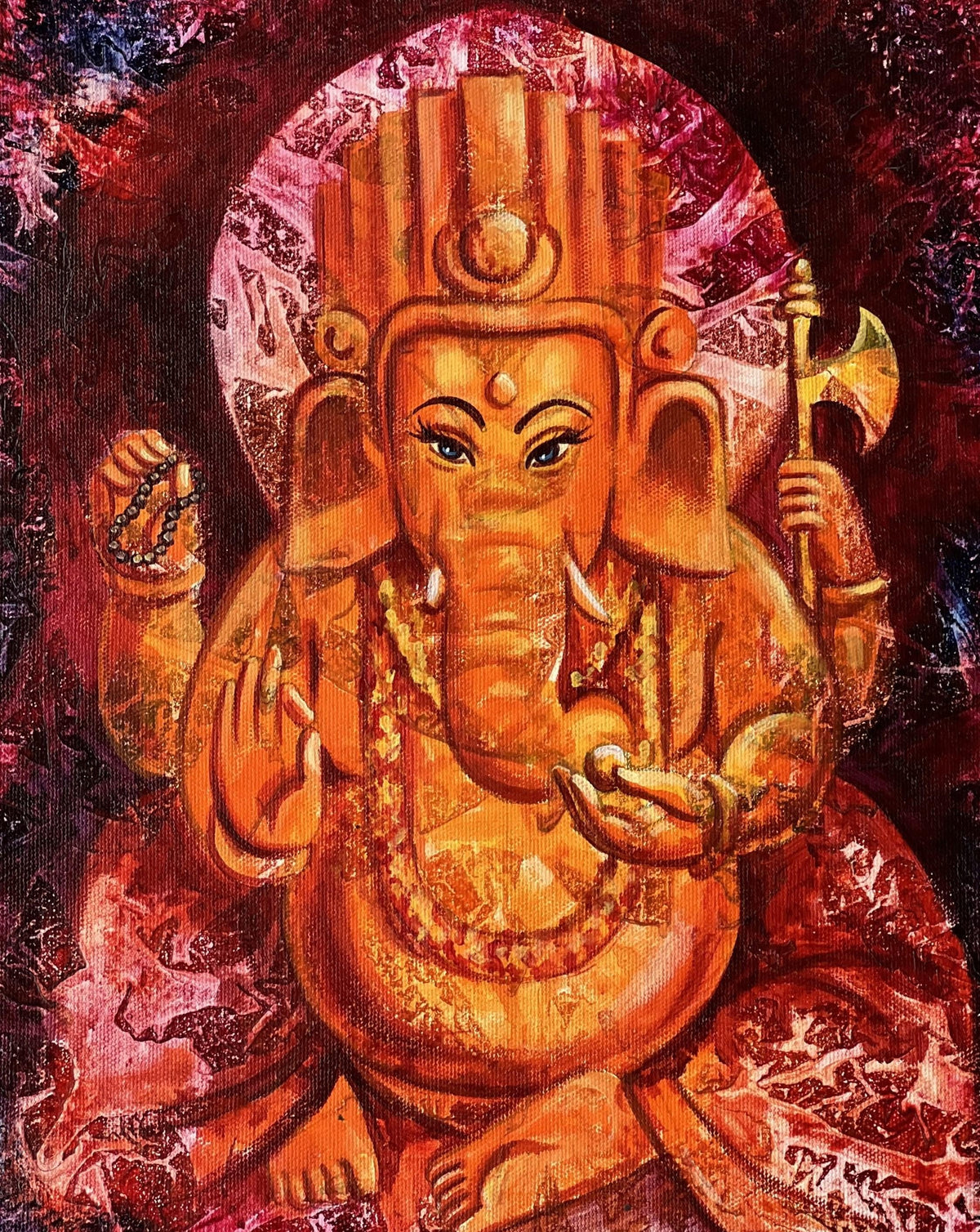 Lord Ganesha Acrylic Painting, Palette Knife Hindu Art on Canvas