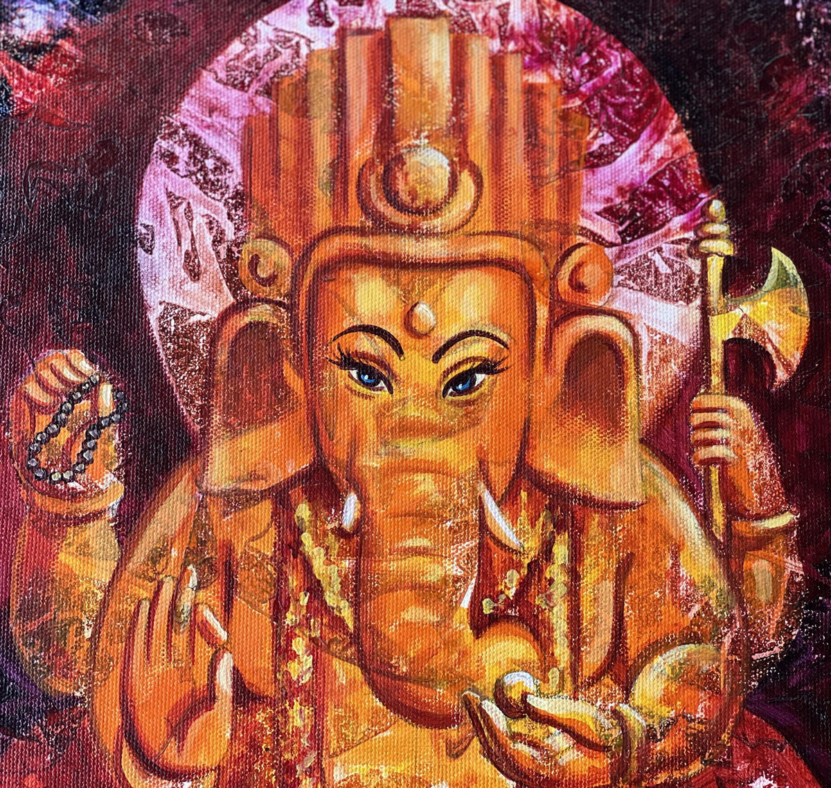 Lord Ganesha Acrylic Painting, Palette Knife Hindu Art on Canvas