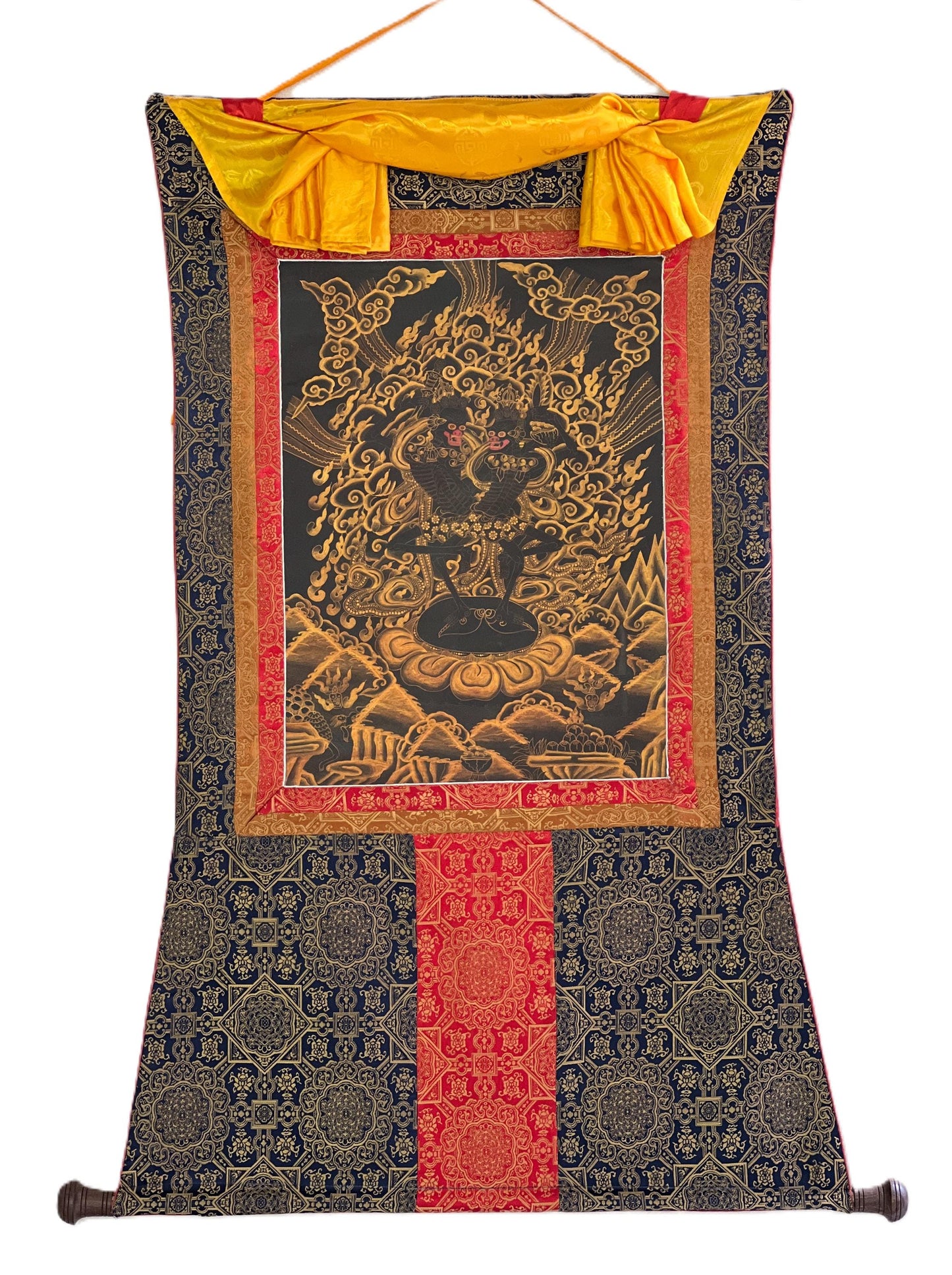 Hand-Painted Citipati Thangka: Black and Gold Vajrayogini Painting