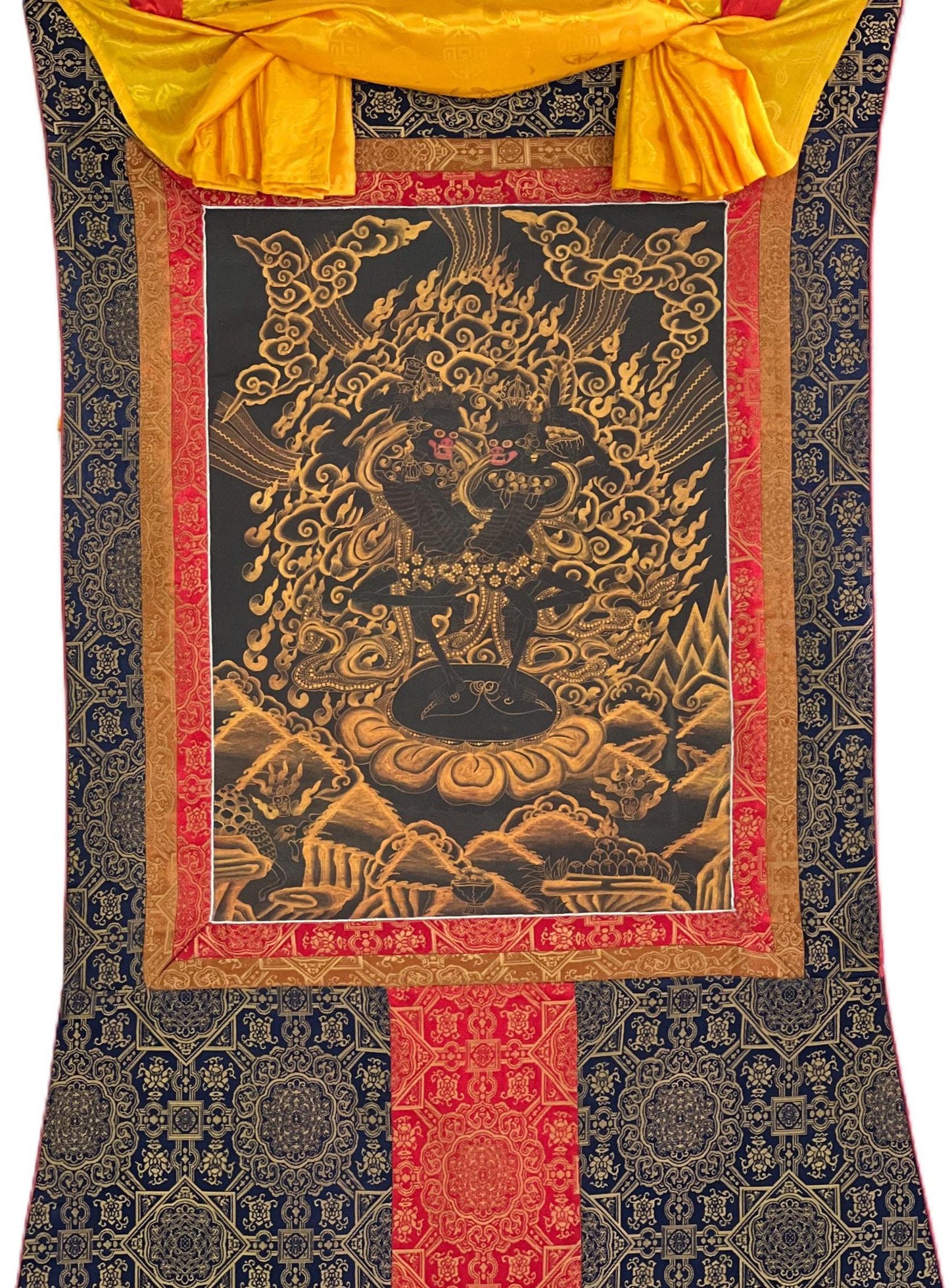 Hand-Painted Citipati Thangka: Black and Gold Vajrayogini Painting
