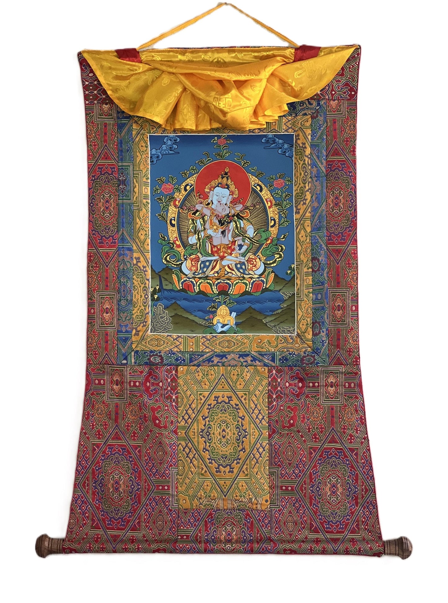 Hand-Painted Vajrasattva Thangka Painting with Silk Brocade