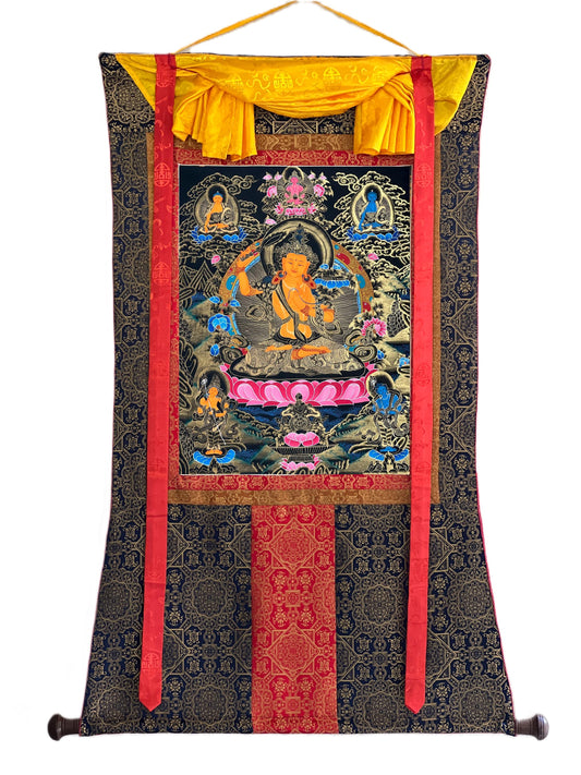 Hand-painted Manjushri Bodhisattva Thangka, Silk Brocade, Tibetan Art
