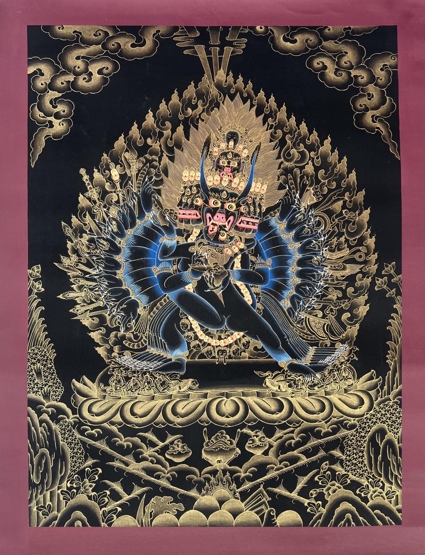 Yamantaka Thangka Painting, God of Protection, Hand-Painted in Nepal