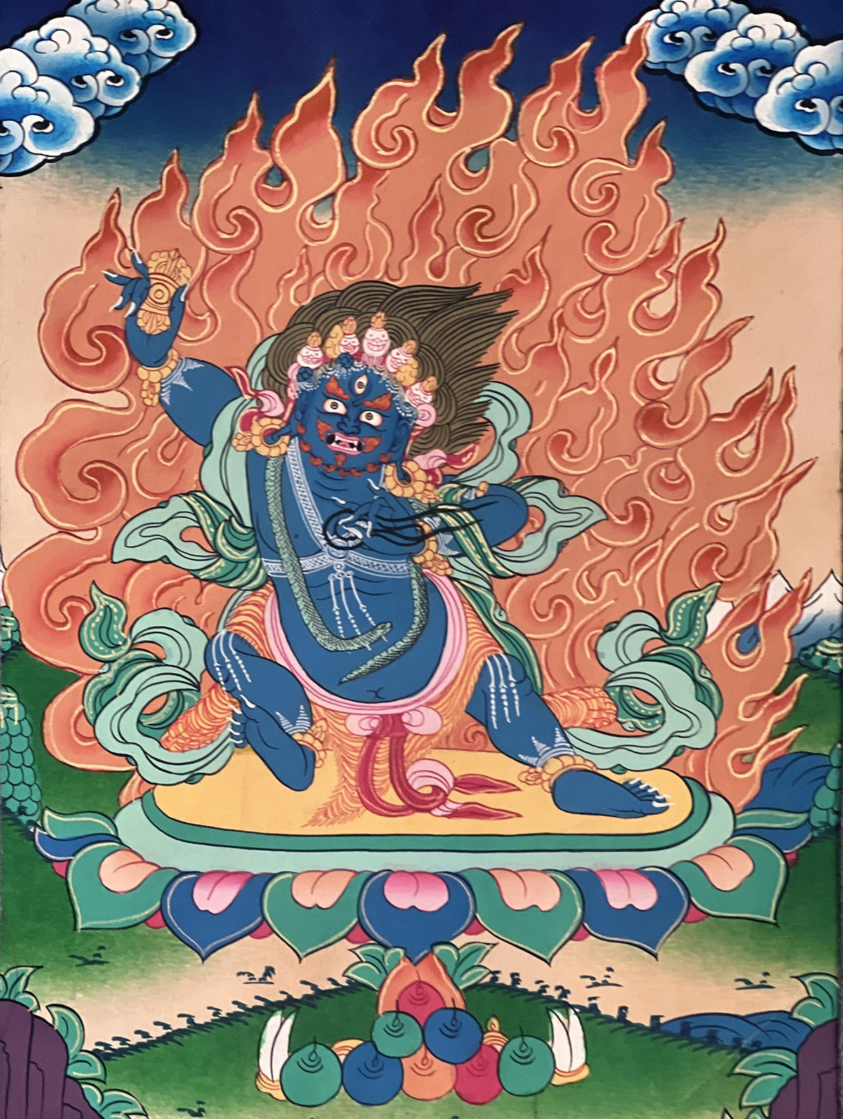 Hand-Painted Vajrapani Thangka  Tibetan Buddhist Meditation Art with Silk Brocade