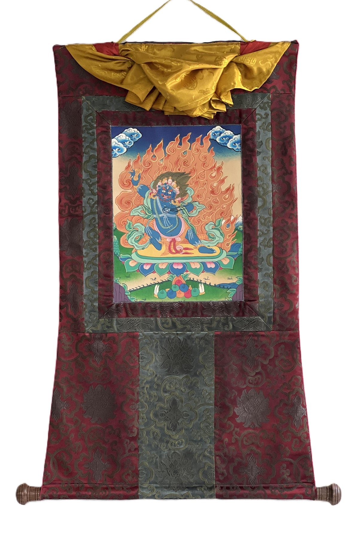 Hand-Painted Vajrapani Thangka  Tibetan Buddhist Meditation Art with Silk Brocade