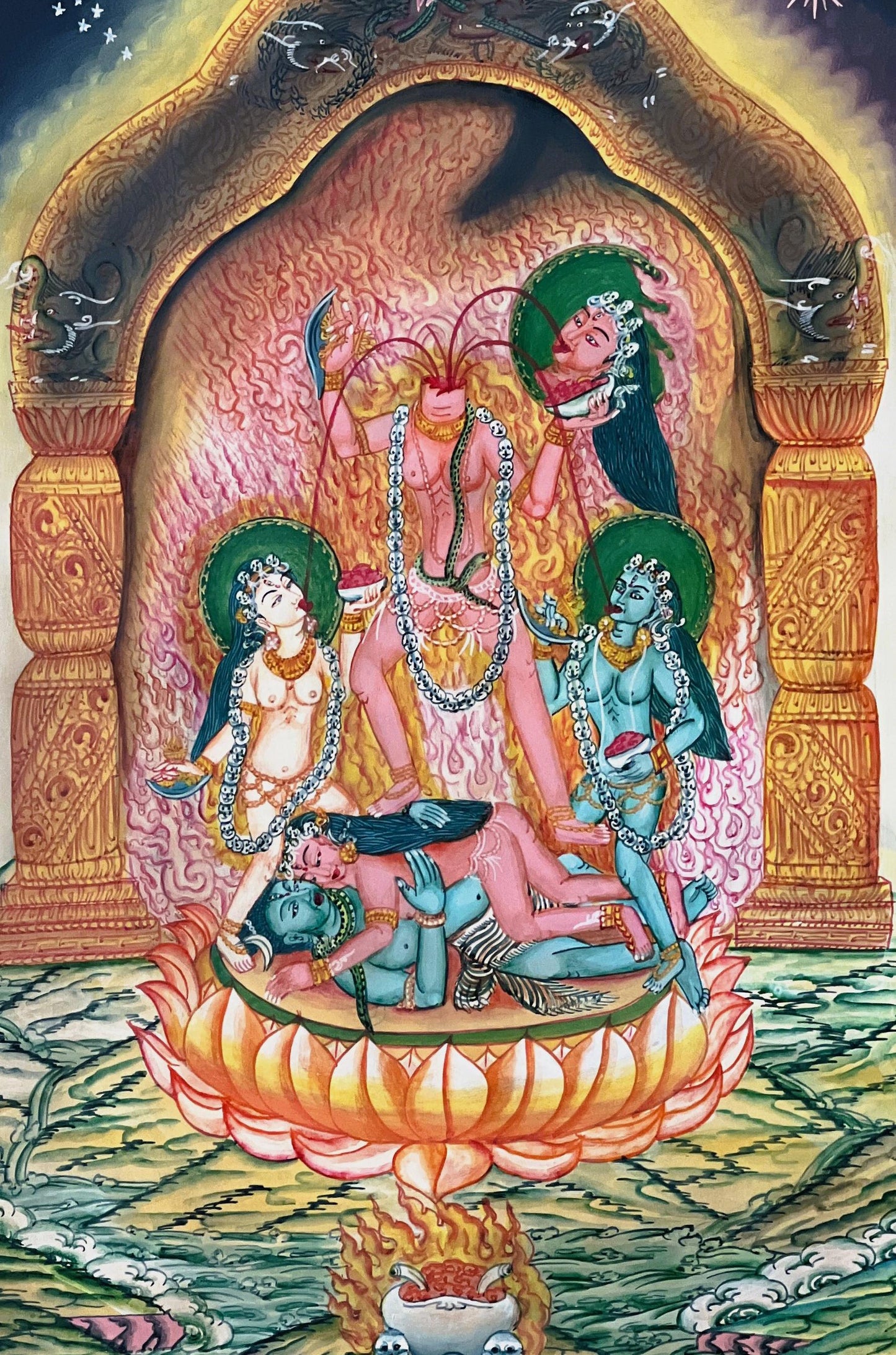 Chhinnamasta Thangka Painting – Original Hand-Painted Hindu Buddhist Art | Mahavidya Goddess | Sacred Tantric Masterpiece | Semi-Old
