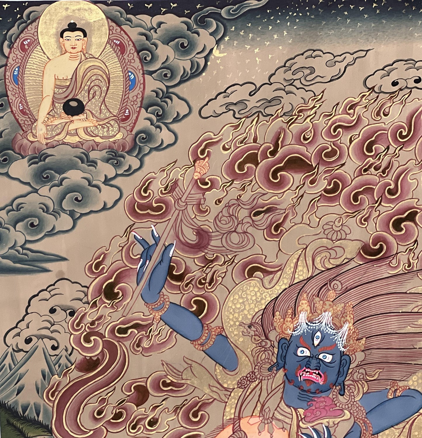 Vintage Tibetan Buddhist Thangka Wall Hanging - Palden Lhamo Art