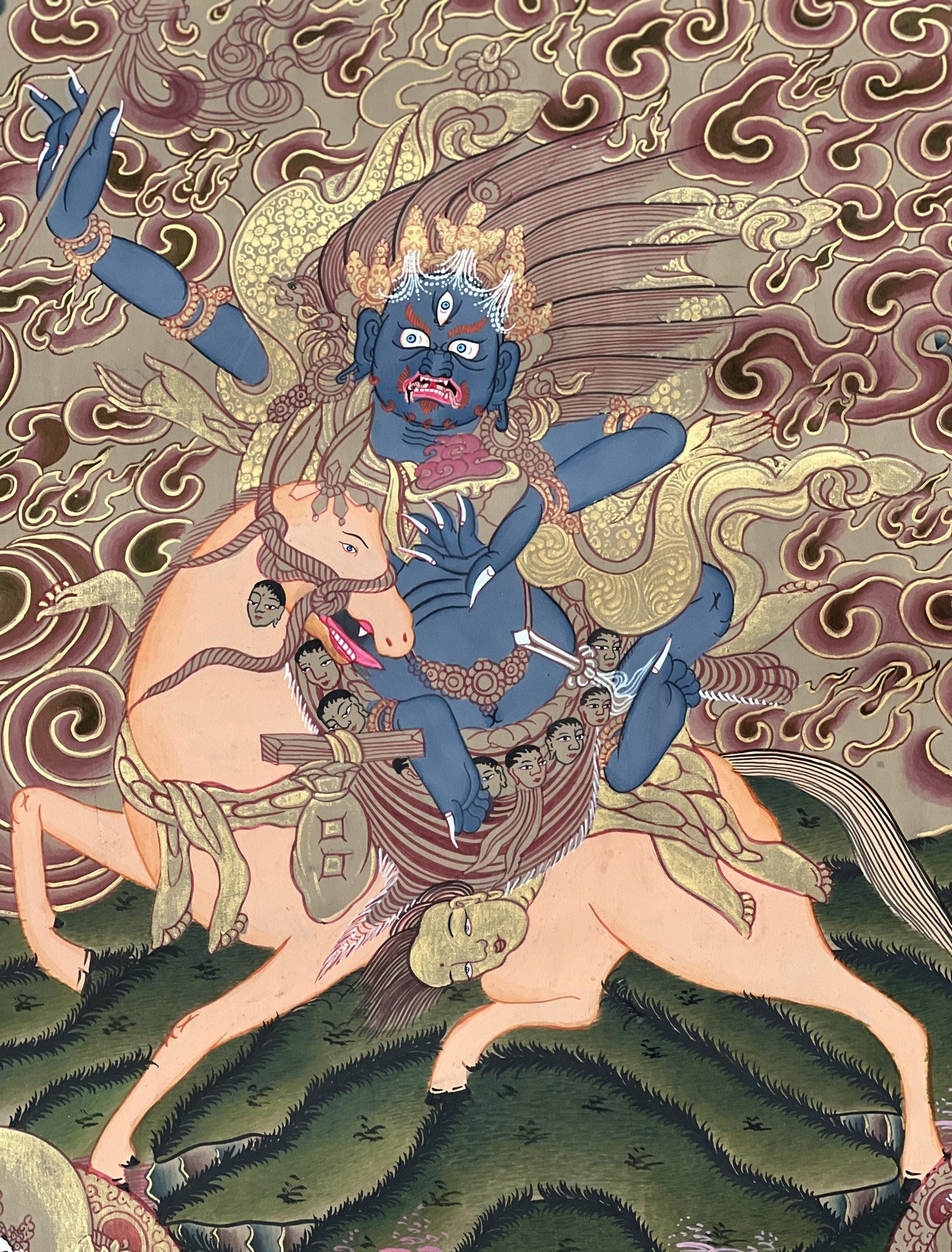 Vintage Tibetan Buddhist Thangka Wall Hanging - Palden Lhamo Art