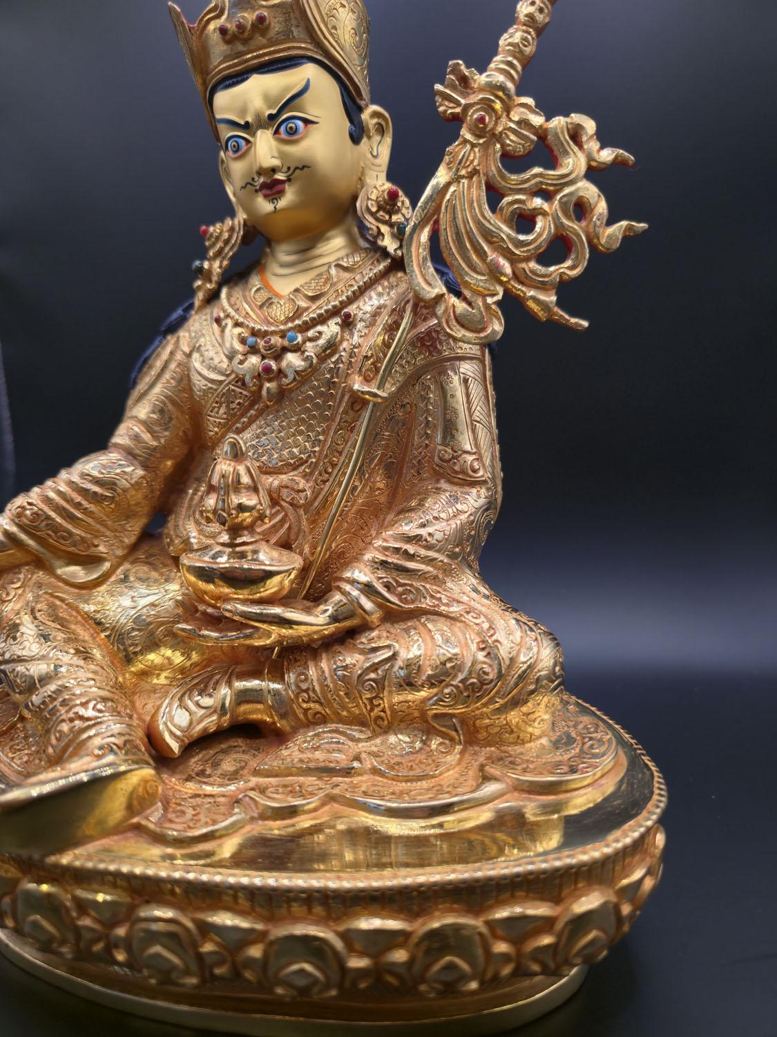 24K Gold Gilded Padmasambhava Statue | Handmade Copper Guru Rinpoche