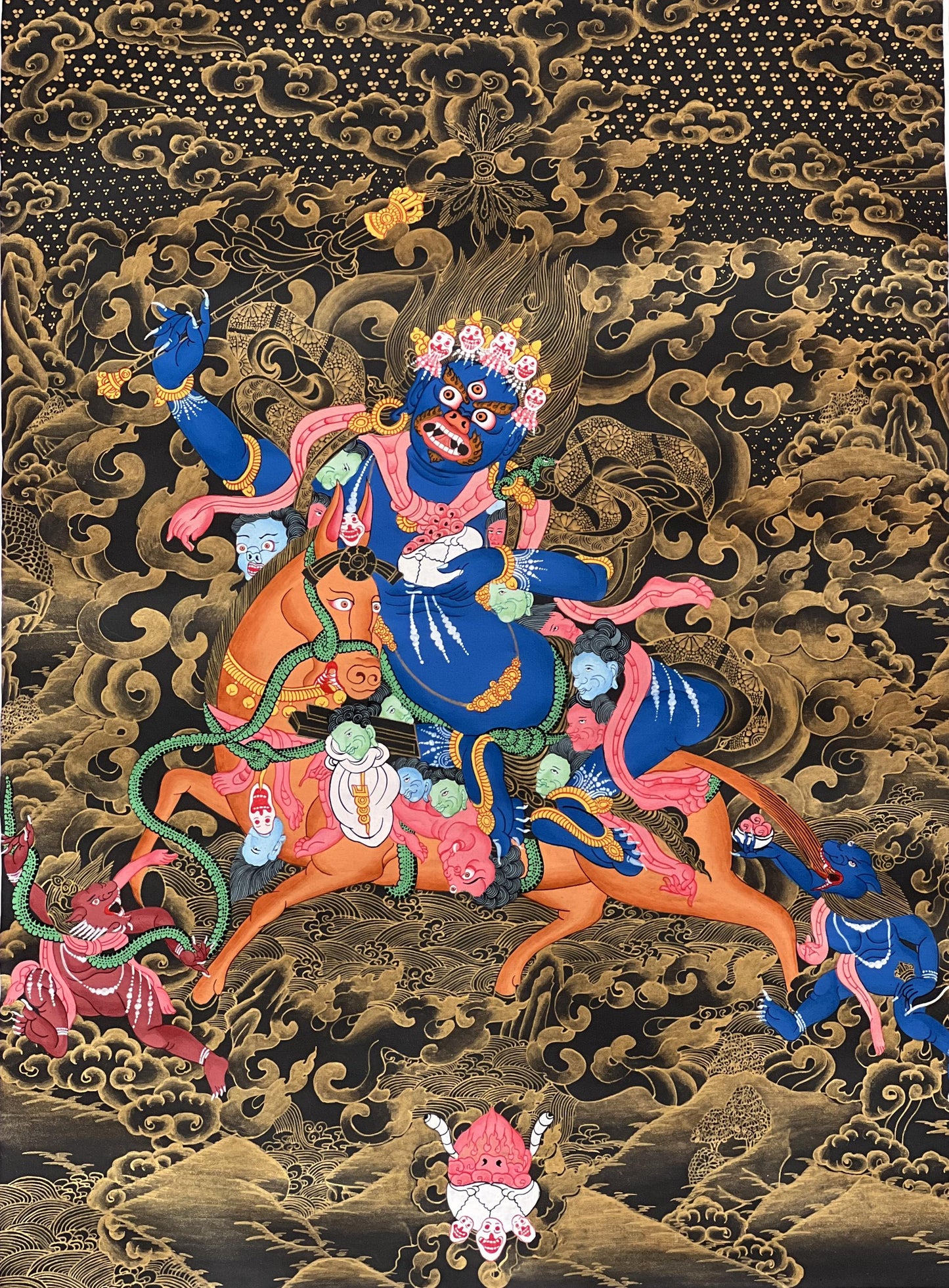 Hand-Painted Palden Lhamo Thangka – Tibetan Silk Framed Buddhist Art