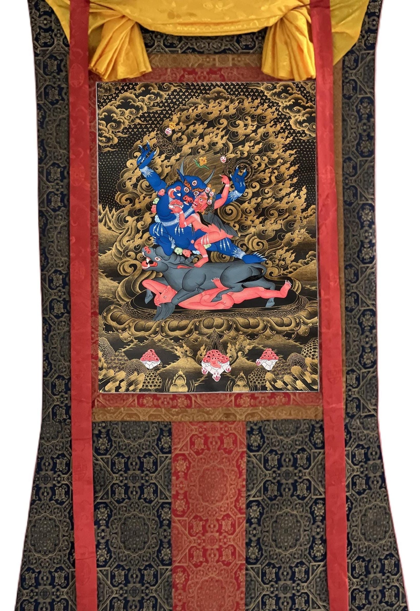 Hand-Painted Palden Lhamo Thangka – Tibetan Silk Framed Buddhist Art