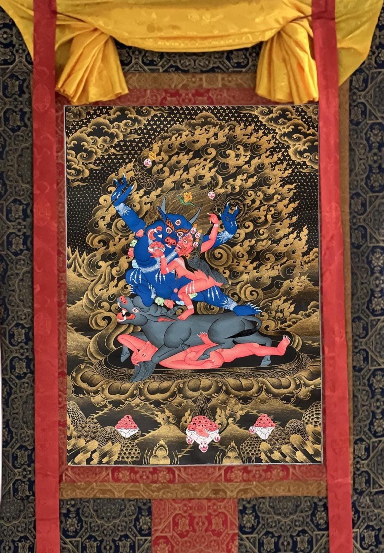 Hand-Painted Palden Lhamo Thangka – Tibetan Silk Framed Buddhist Art