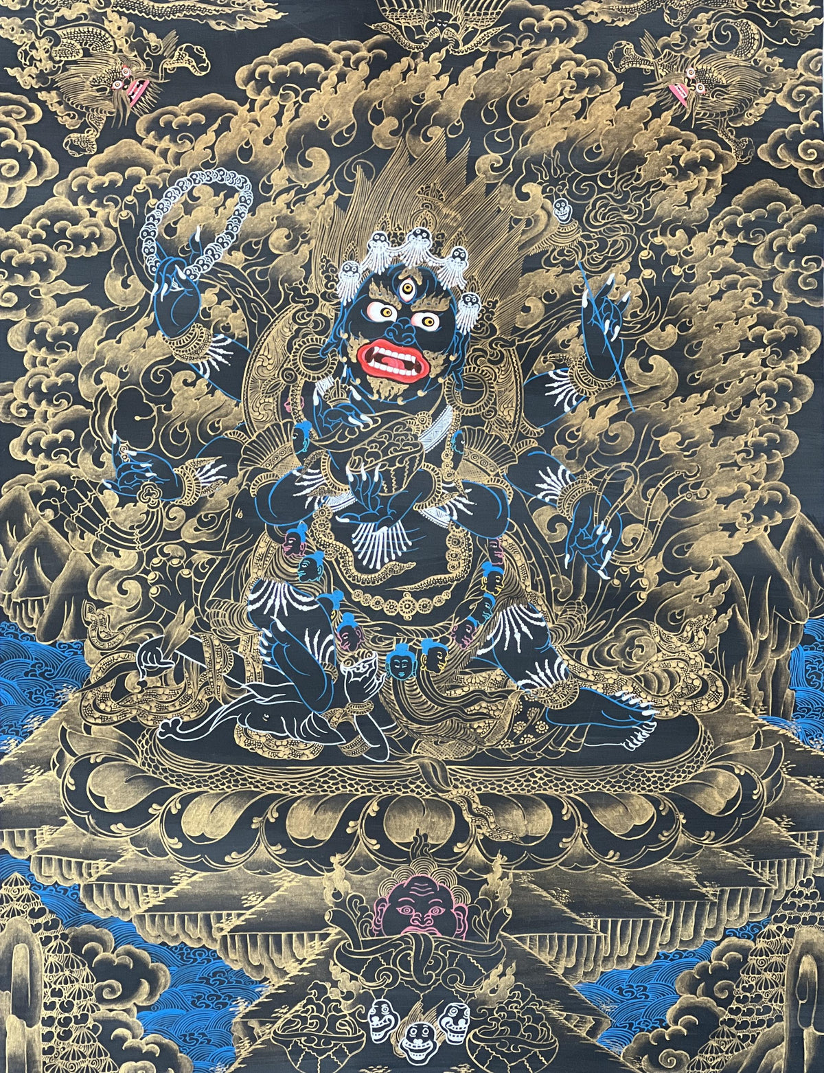 Six-Armed Mahakala Thangka Painting | Hand-Painted Tibetan Buddhist Art