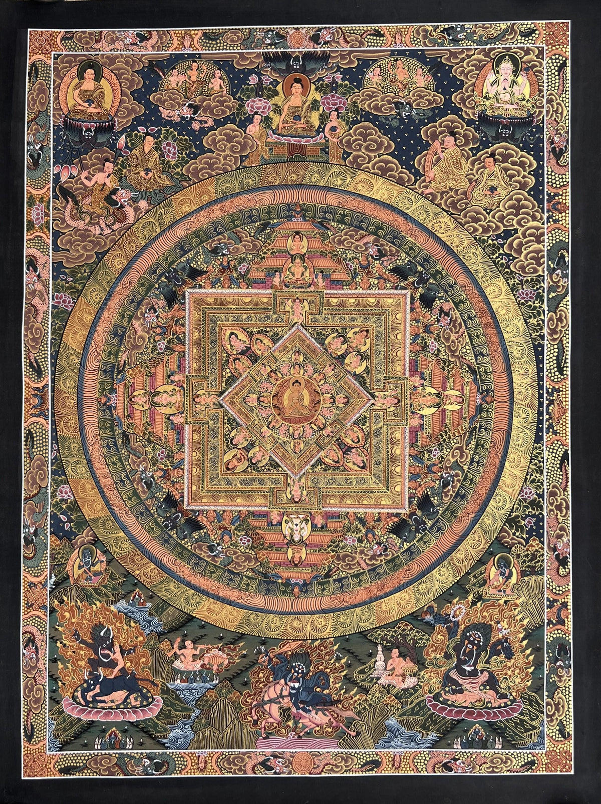 Buddha Life Story Large Masterpiece Tibetan Thangka Painting High-Quality Masterpiece Meditation Art/ Original Hand-Painting/ Wall Hanging
