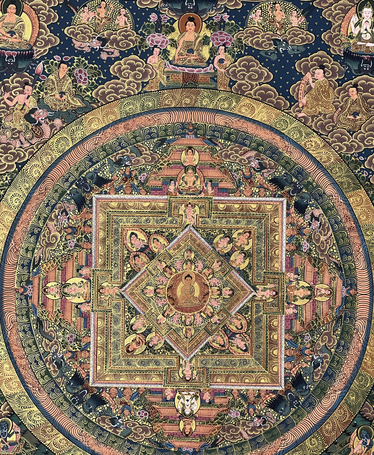 Buddha Life Story Large Masterpiece Tibetan Thangka Painting High-Quality Masterpiece Meditation Art/ Original Hand-Painting/ Wall Hanging