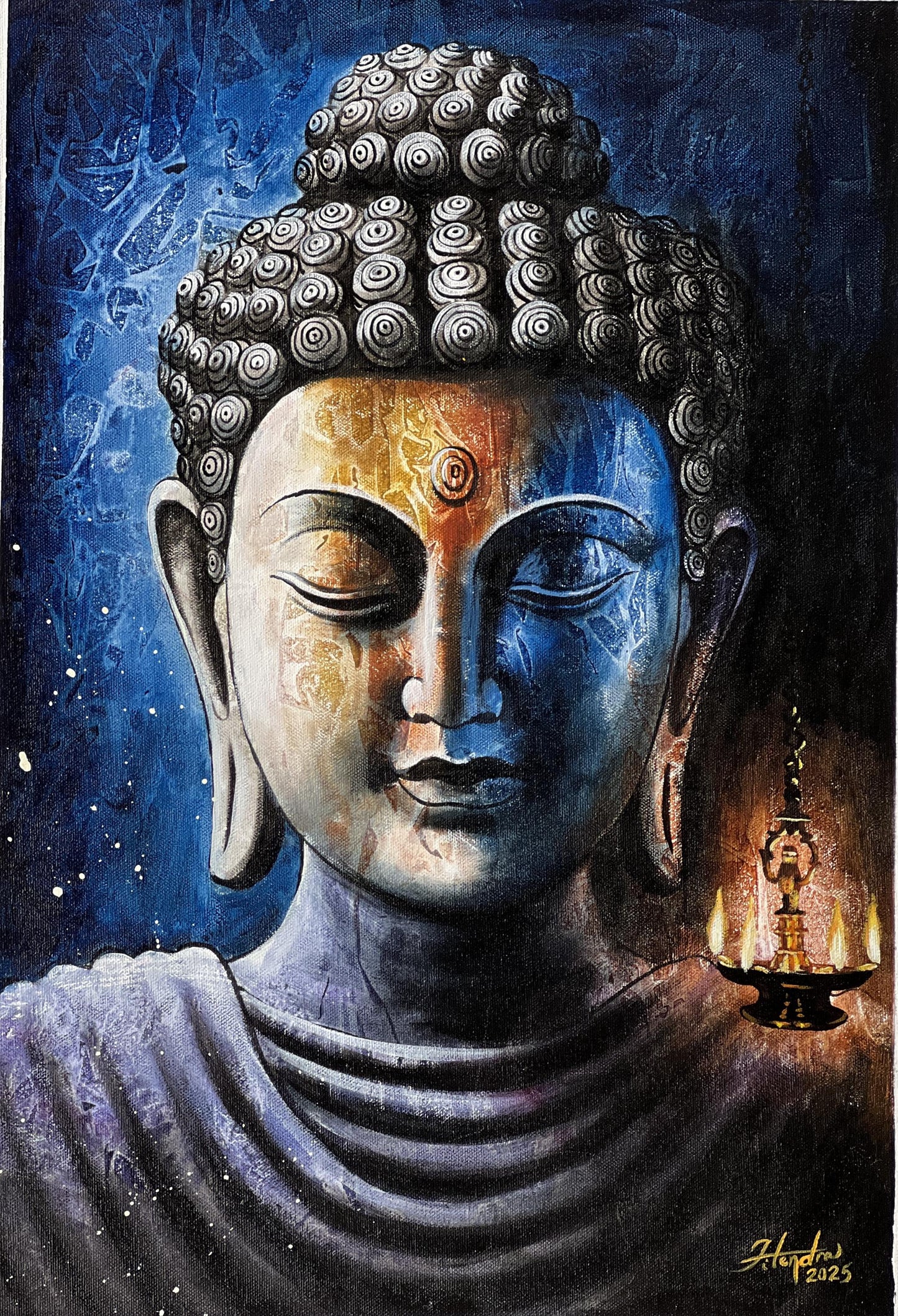 Shakyamuni Buddha Painting, Palette Knife Acrylic Art on Canvas (16x22 in)