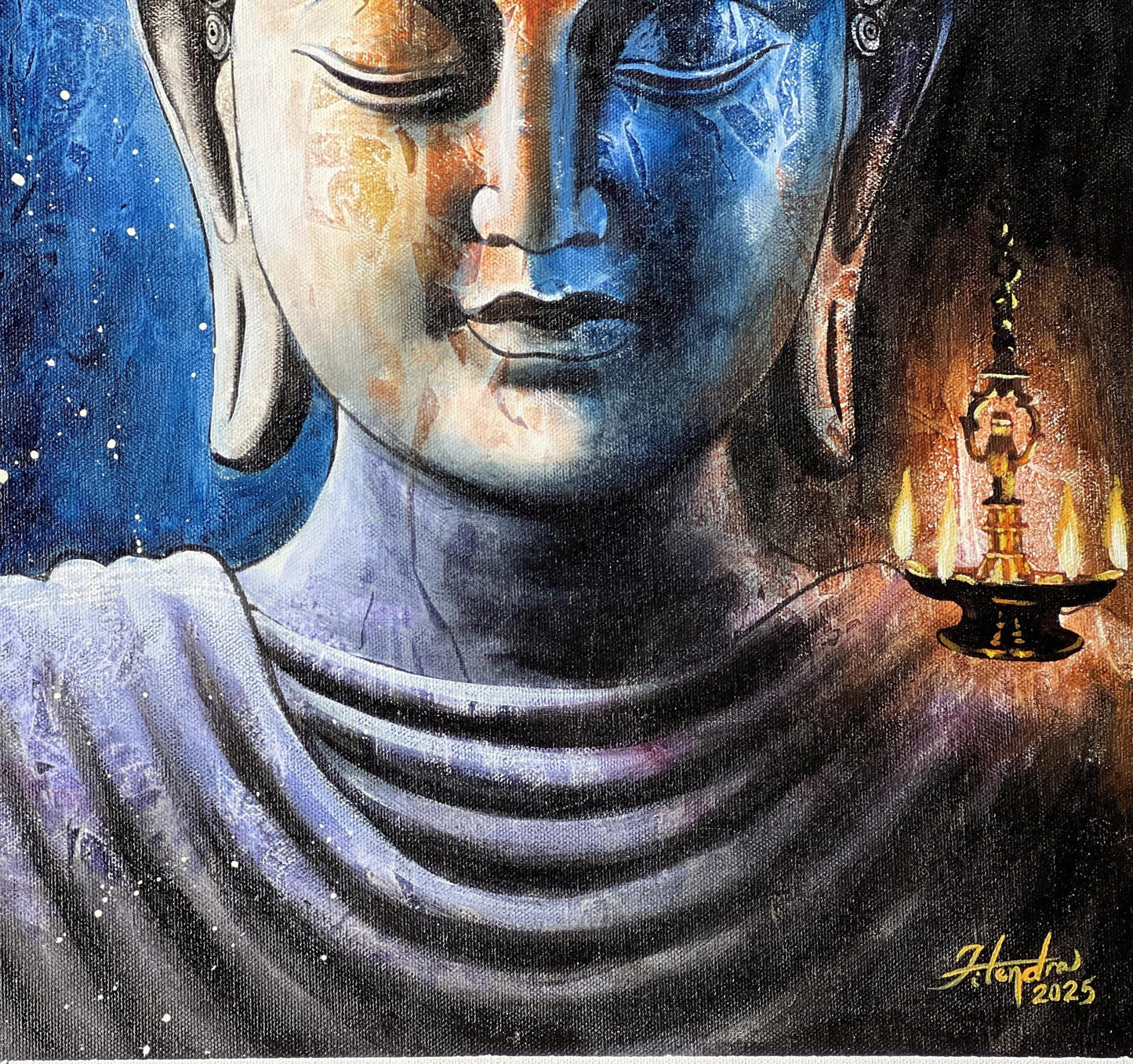 Shakyamuni Buddha Painting, Palette Knife Acrylic Art on Canvas (16x22 in)