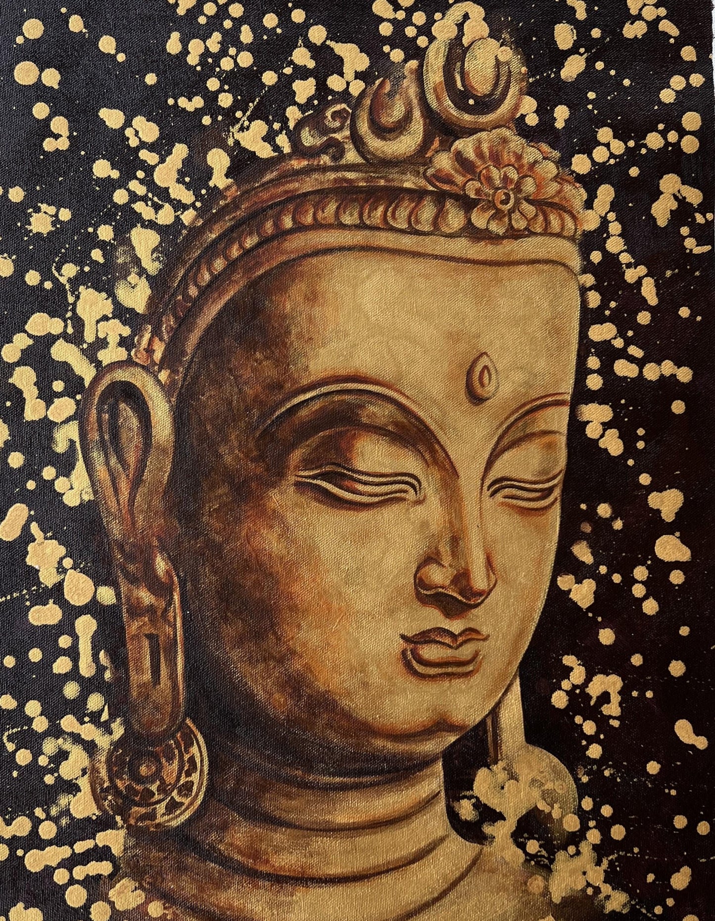 Buddha Acrylic Painting on Canvas - Golden Palette Knife Art