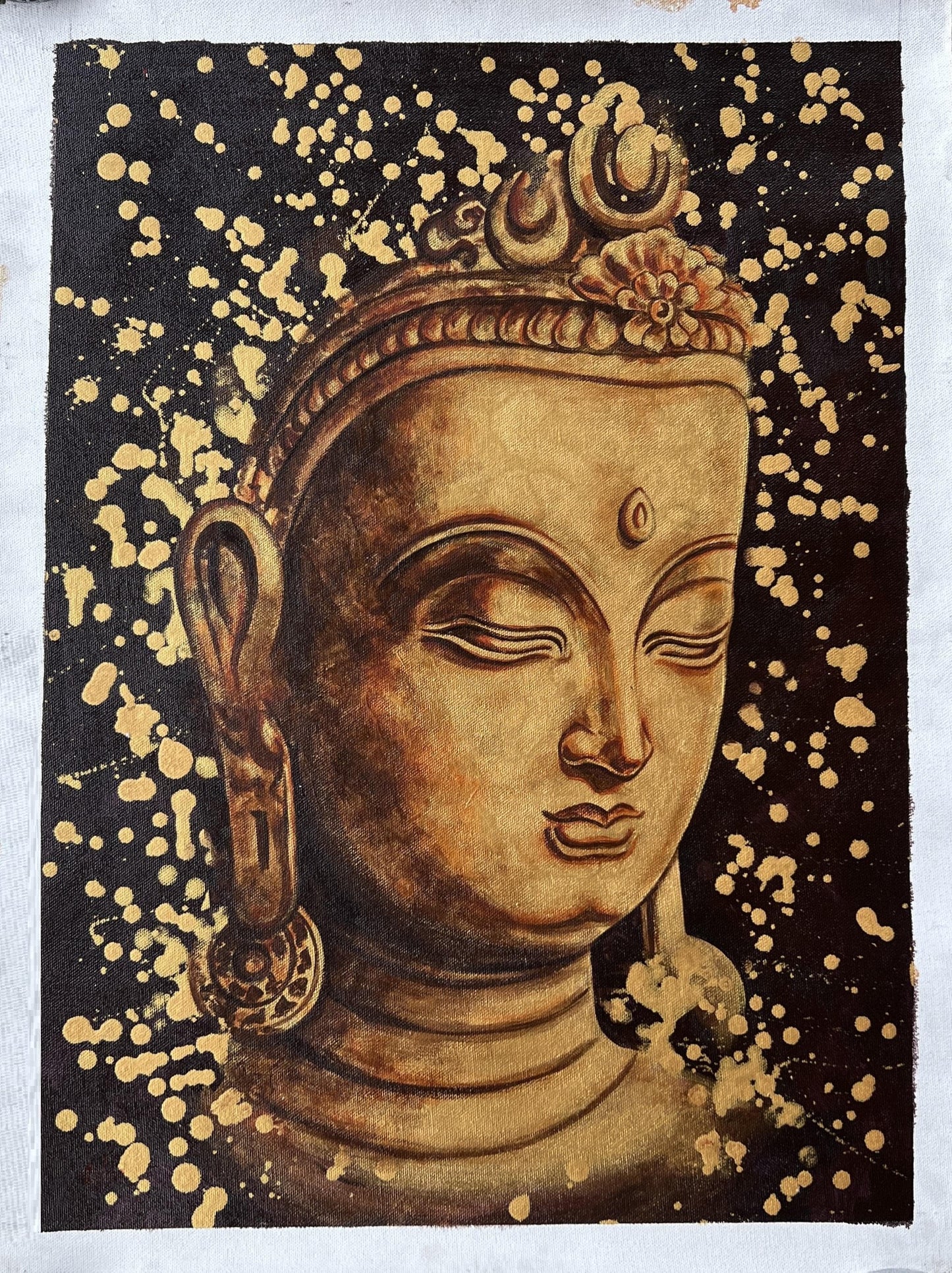 Buddha Acrylic Painting on Canvas - Golden Palette Knife Art