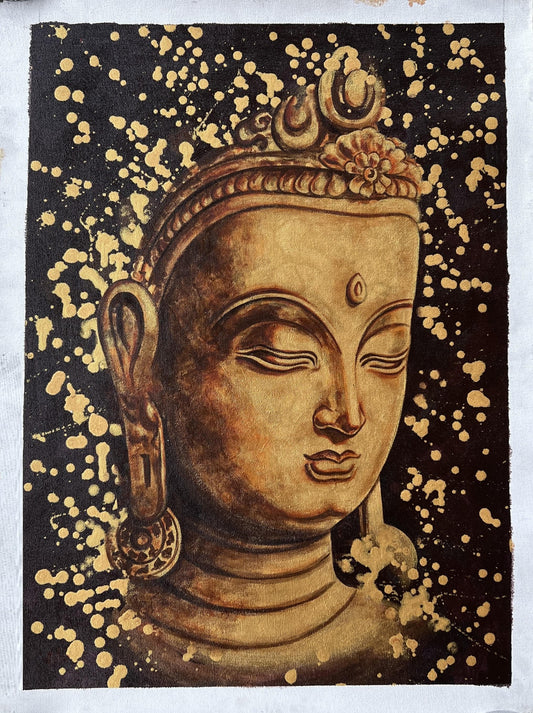 Buddha Acrylic Painting on Canvas - Golden Palette Knife Art
