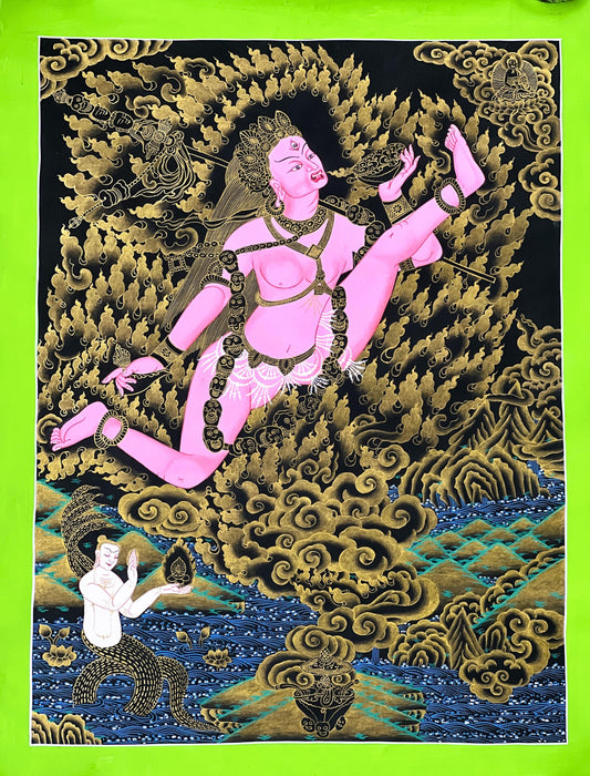 Hand-Painted Akash Yogini Thangka: Bijeswori Devi Tantra Art