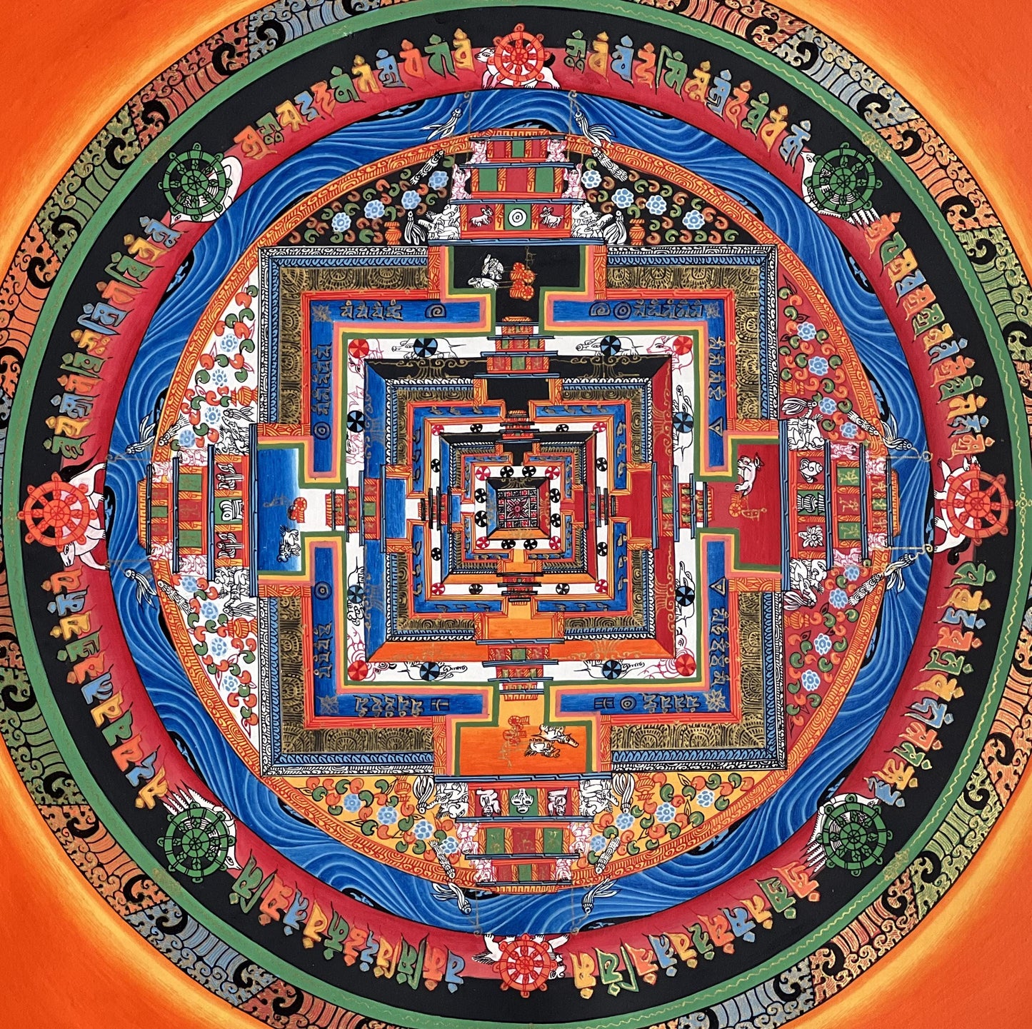 Kalachakra Mandala Tibetan Thangka Painting – Hand-Painted Wheel of Time Sacred Art